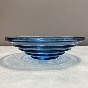 Vintage Blue Ribbed Layers Bowl Art Glass Art Deco MCM